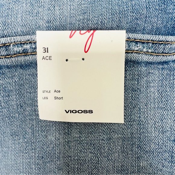 VIGOSS ACE High Rise Frayed Hem Jean Shorts Light Blue Wash Size 31 = 7 - Picture 8 of 11